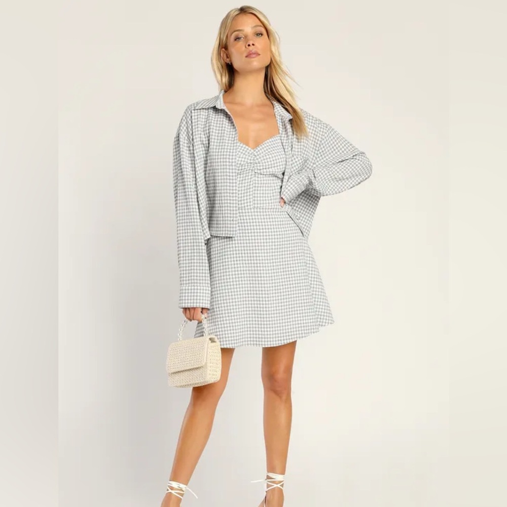 Gingham Mini Dress and Shirt Set